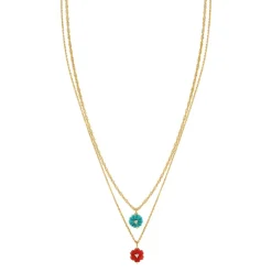 The Last Line Double Drop Carved Flower Necklace