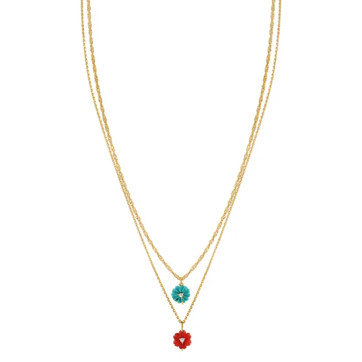 The Last Line Double Drop Carved Flower Necklace