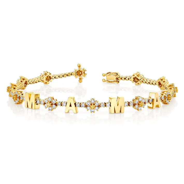 The Last Line Personalized Diamond Flower Tennis Bracelet